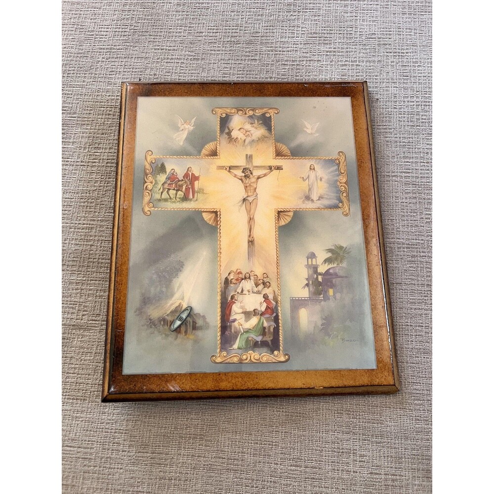 Sankyo Christian Crucifix Cross Musical Wall Plaque Last Supper Japan Decor